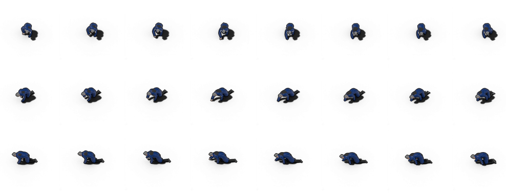 Part of a spritesheet: an NPC crawling, frame by frame
